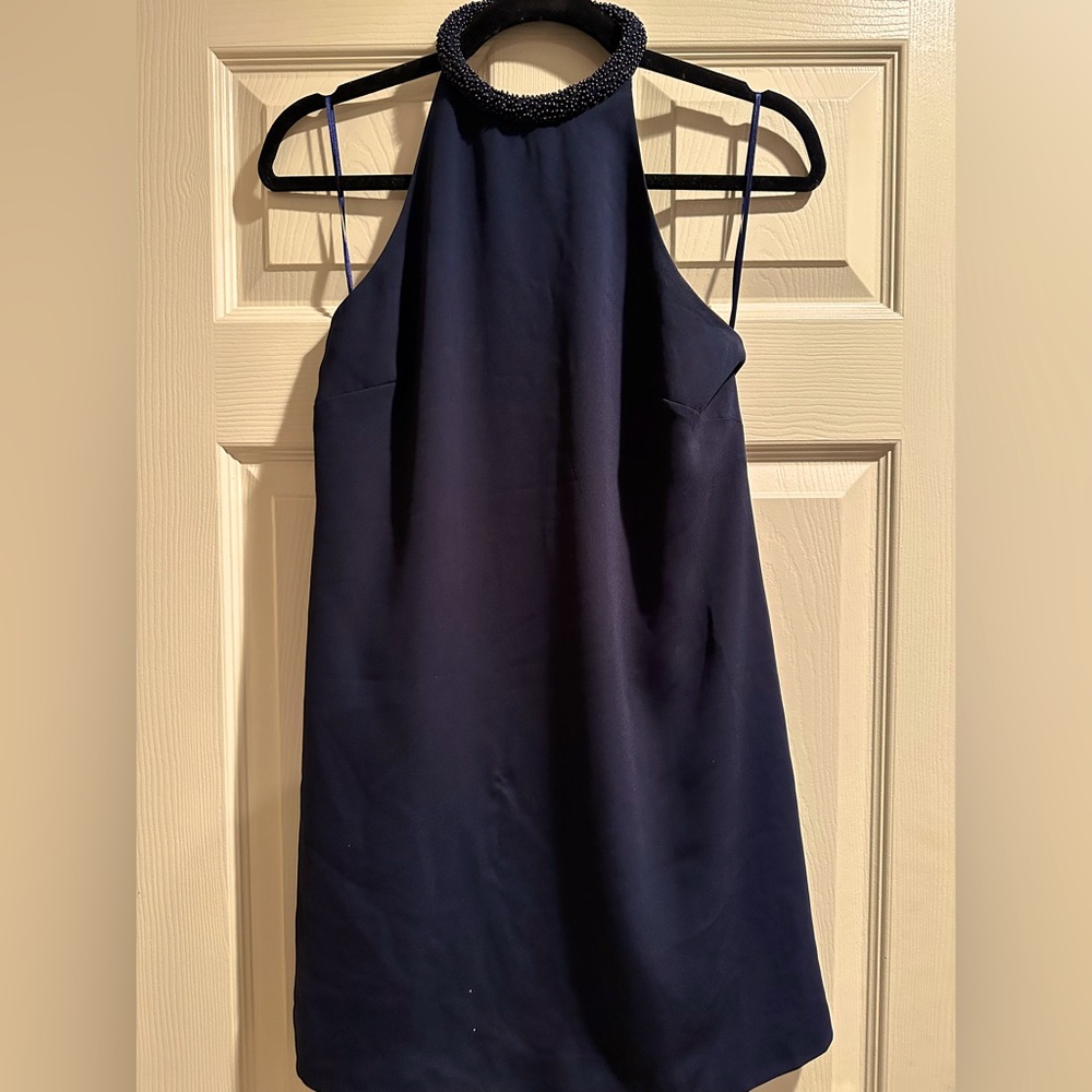Halter neck keepsake navy blue mini dress with bead neck detail size S